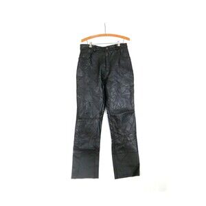Black Stitched Leather Pants 90s Punk Rock Pants Leather Moto Pants Mens 34 x 35